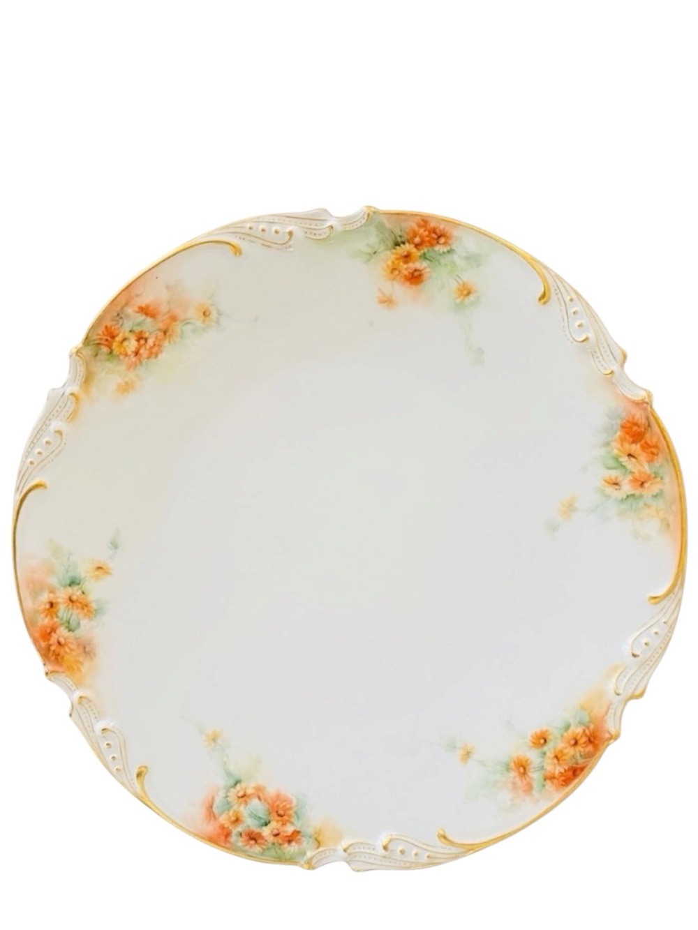 JPL JEAN POUYAT LIMOGES FRANCE ROUND PORCELAIN PLATE ORANGE WHITE ANTIQUE